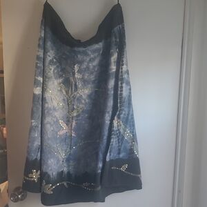 Blue Tie-Dye Skirt with Floral Sequin Accents